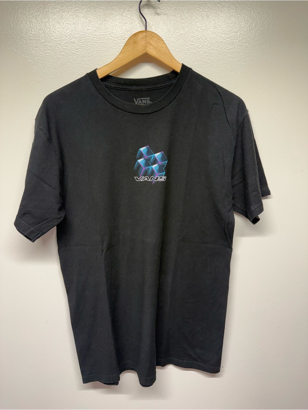 Vans Black Tee with Blue-Purple Geometric Logo